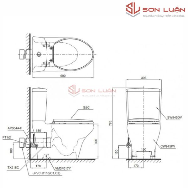 Bồn cầu 2 khối TOTO CS945PDT3