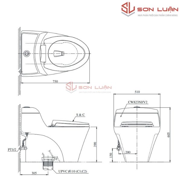 Bồn cầu 1 khối TOTO CW823NW/F