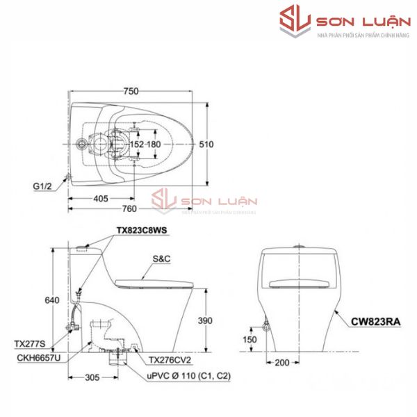 Bồn cầu 1 khối TOTO CW823RAT2