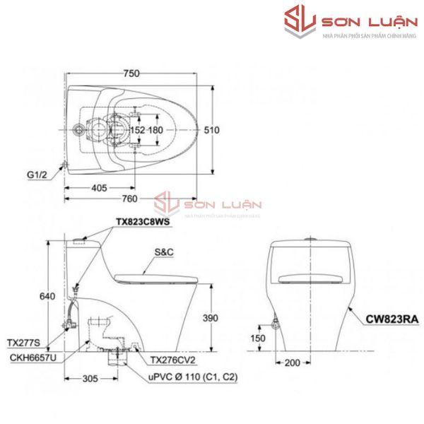 Bồn cầu 1 khối TOTO CW823RAT3