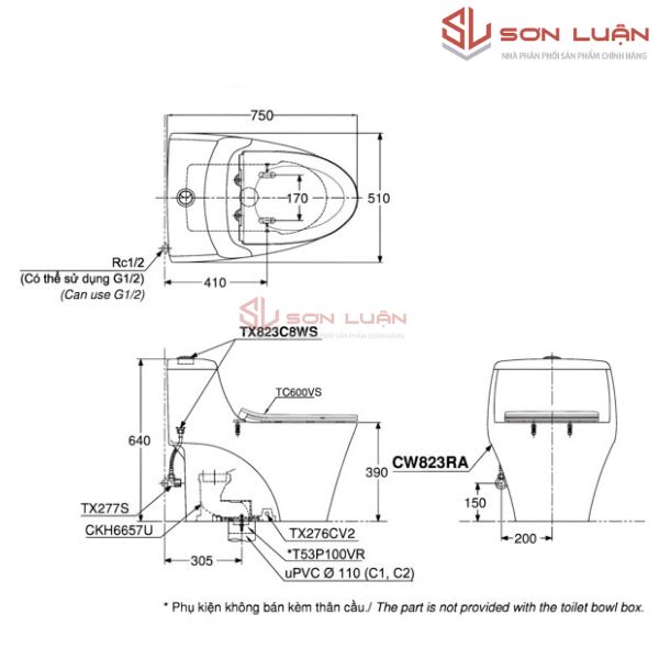Bồn cầu 1 khối TOTO CW823RAT8