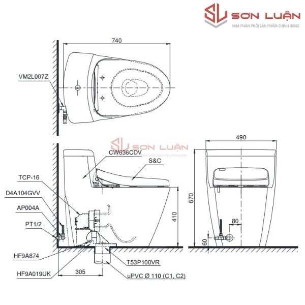 Bồn cầu 1 khối TOTO MS636DT2