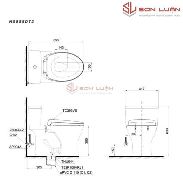 Bồn cầu 1 khối TOTO MS855DT2