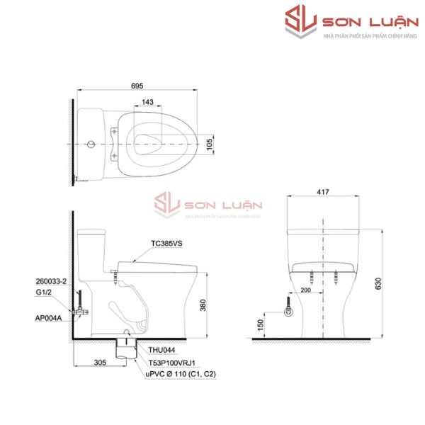 Bồn cầu 1 khối TOTO MS855DT3