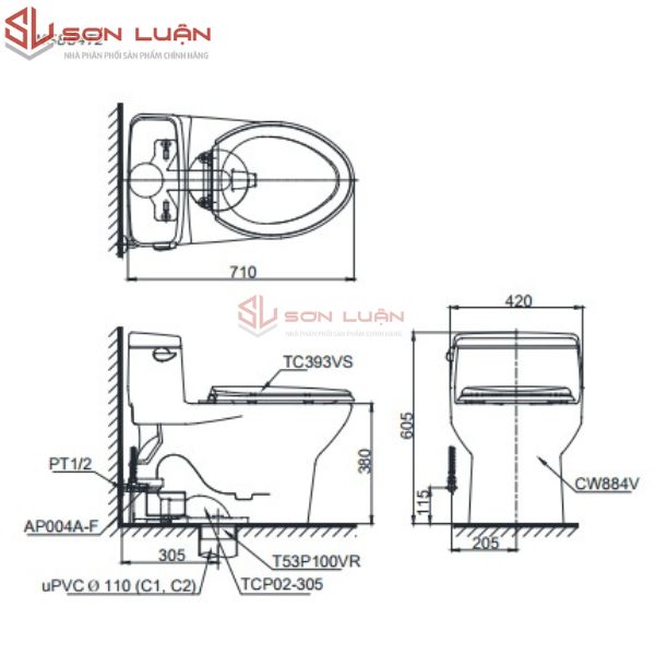 Bồn cầu 1 khối TOTO MS884T2