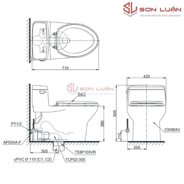 Bồn cầu 1 khối TOTO MS884T8