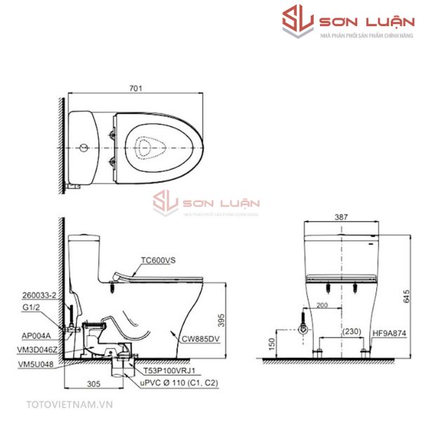 Bồn cầu 1 khối TOTO MS885DT3