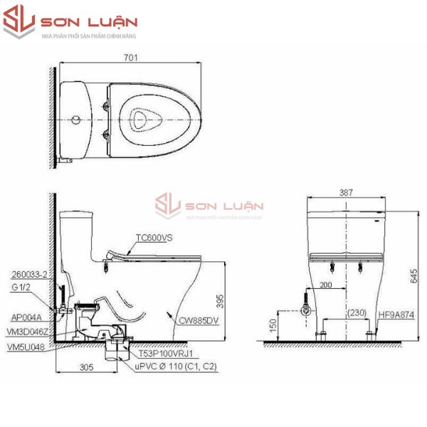 Bồn cầu 1 khối TOTO MS885DT8