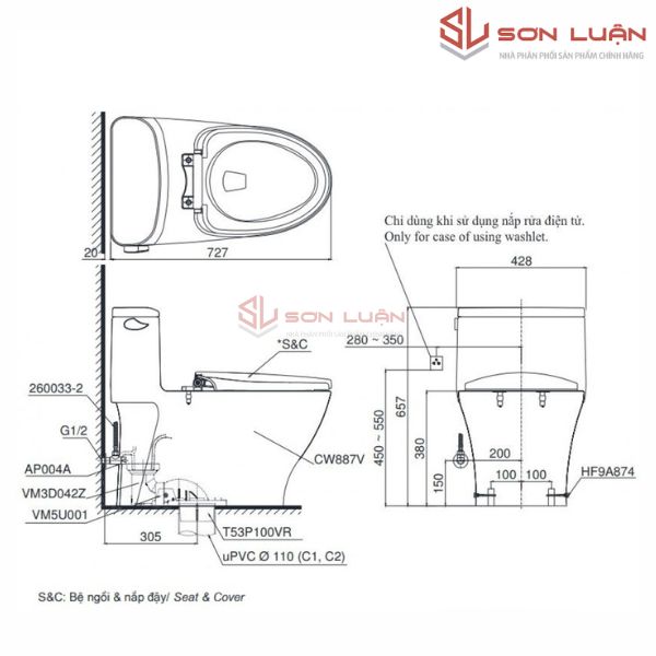 Bồn cầu 1 khối TOTO MS887RT3