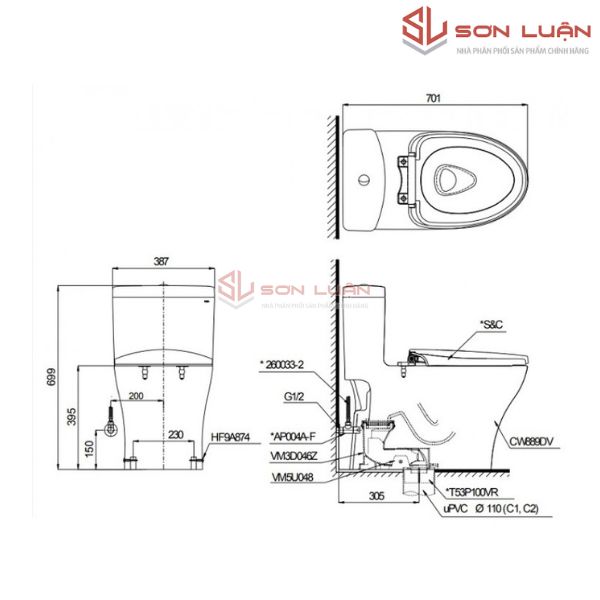 Bồn cầu 1 khối TOTO MS889DRT3