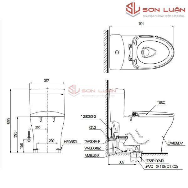 Bồn cầu 1 khối TOTO MS889DRT8