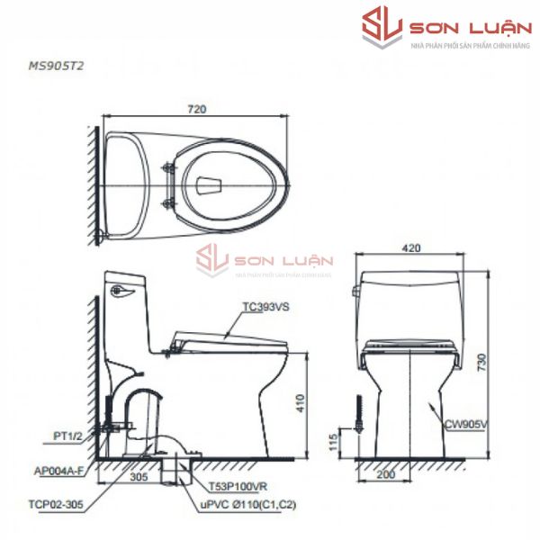 Bồn cầu 1 khối TOTO MS905T2
