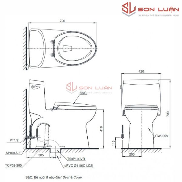 Bồn cầu 1 khối TOTO MS905T8