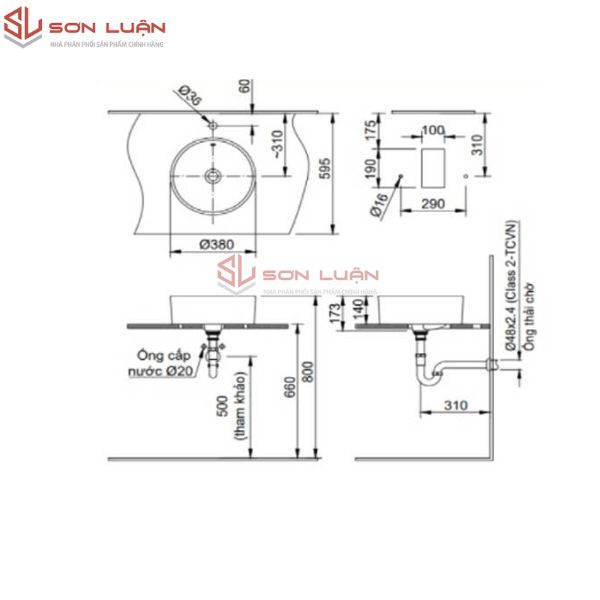 Chậu rửa mặt lavabo dương bàn đá Inax AL-295V