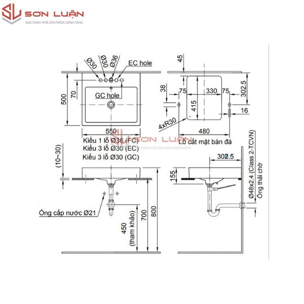 Chậu rửa mặt lavabo dương bàn đá Inax AL-536V (EC/FC/GC)