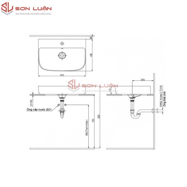 Chậu rửa mặt lavabo dương bàn đá Inax AL-632V