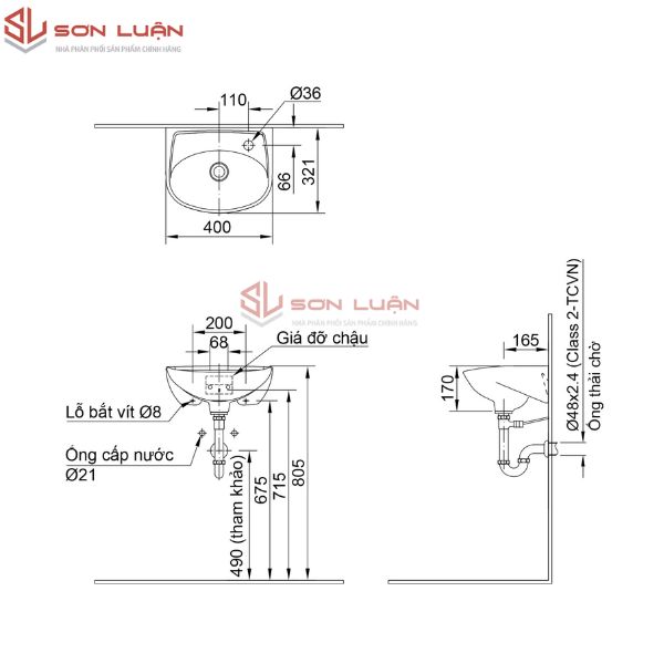 Chậu rửa mặt lavabo treo tường Inax L-280V