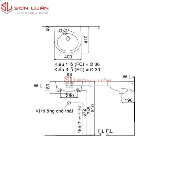 Chậu rửa mặt lavabo treo tường Inax L-282V