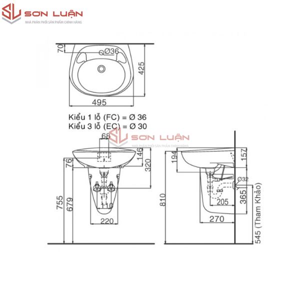 Chậu rửa mặt lavabo treo tường Inax L-284V (EC/FC)