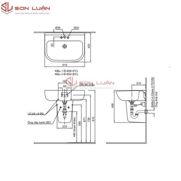 Chậu rửa mặt lavabo treo tường Inax L-298V
