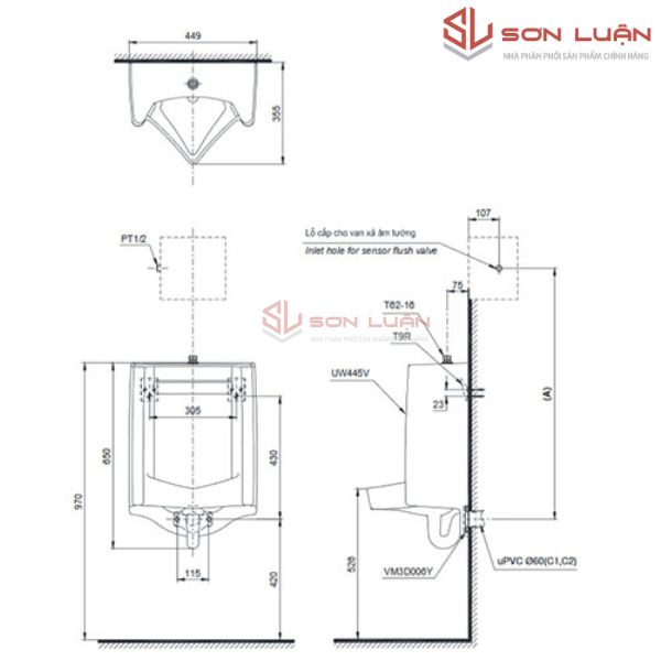 Bồn tiểu nam cảm ứng tự động TOTO UT445