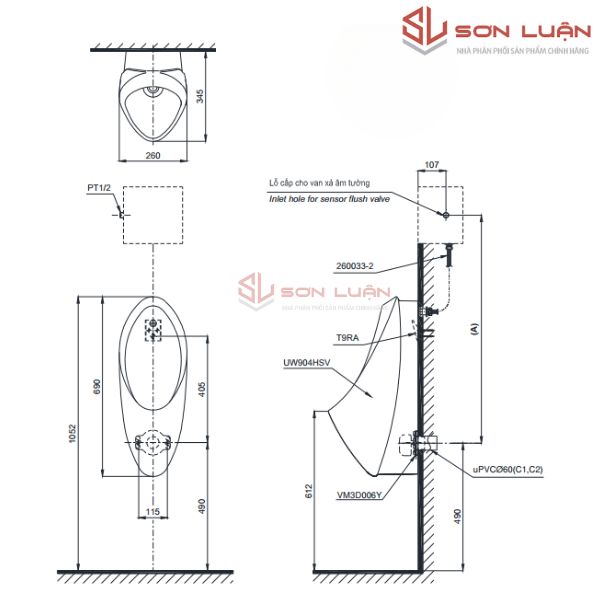 Bồn tiểu nam treo tường TOTO UT904HN