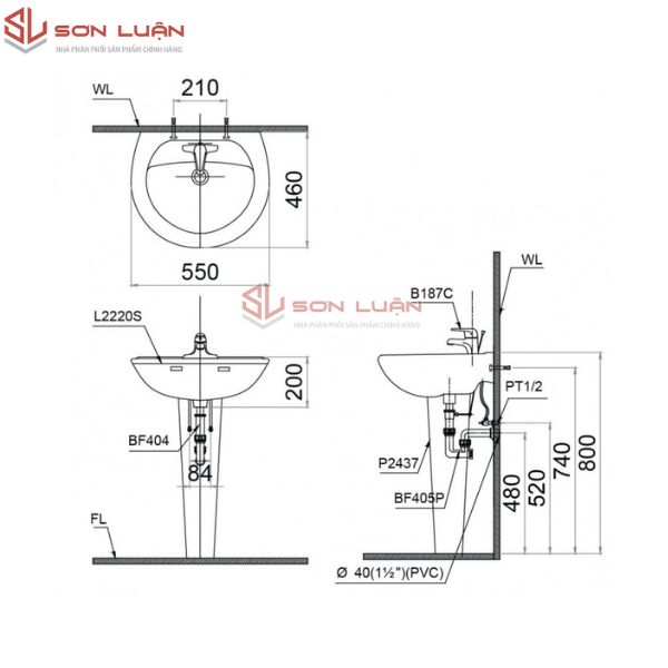 Chậu rửa mặt lavabo chân dài Caesar L2220/P2445