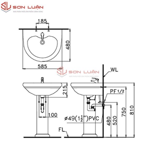 Chậu rửa mặt lavabo chân đứng Caesar L2330/P2432