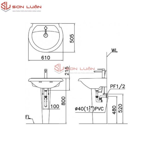 Chậu rửa mặt lavabo chân đứng Caesar L2360/P2437