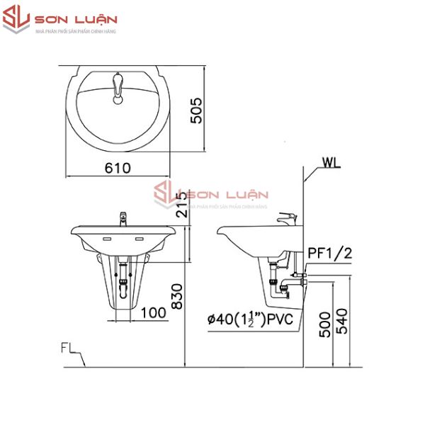 Chậu rửa mặt lavabo chân lửng L2360/P2439
