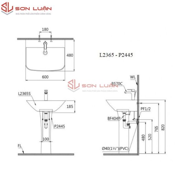 Chậu rửa mặt lavabo Caesar L2365/P2445