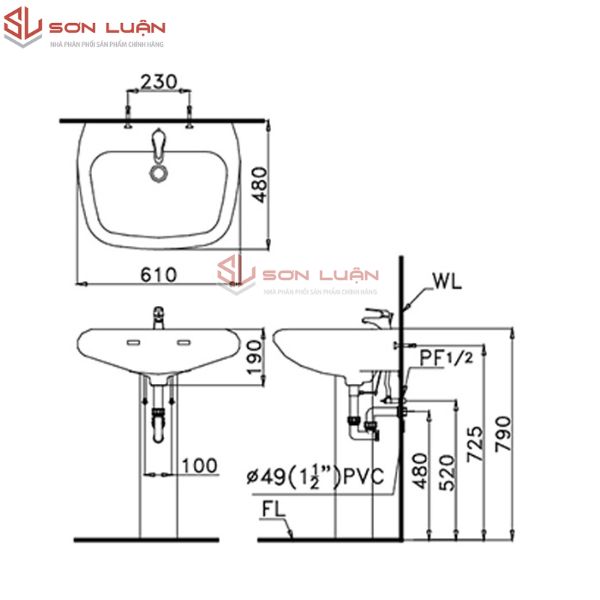 Chậu rửa mặt lavabo chân dài Caesar L2560/P2438
