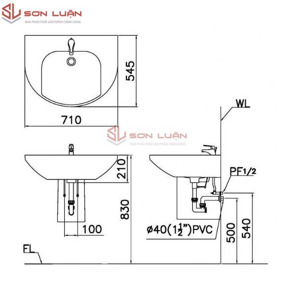 Chậu rửa mặt lavabo treo tường Caesar LF2270/PF2470