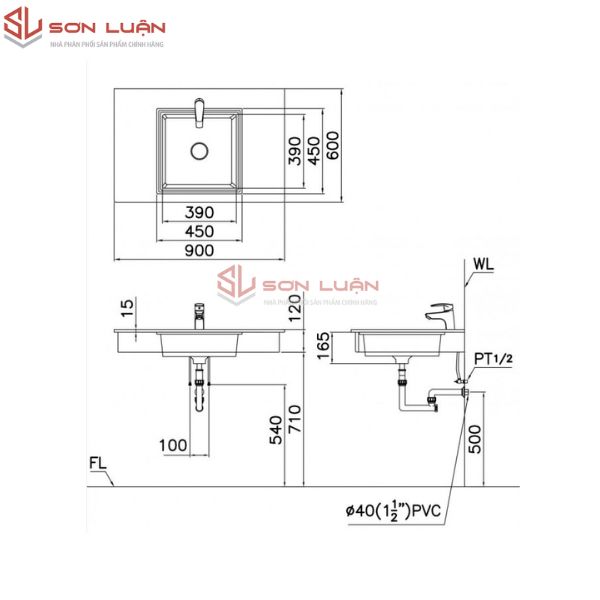Chậu rửa mặt lavabo âm bàn Caesar LF5128