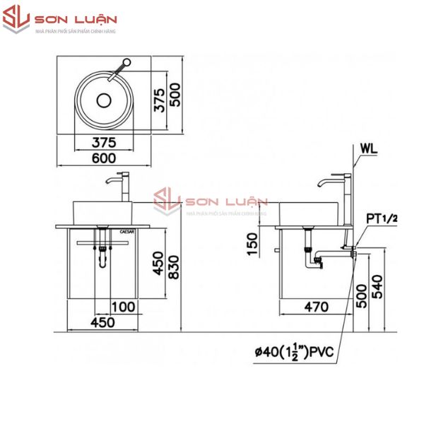 Chậu rửa mặt lavabo đặt bàn Caesar LF5232