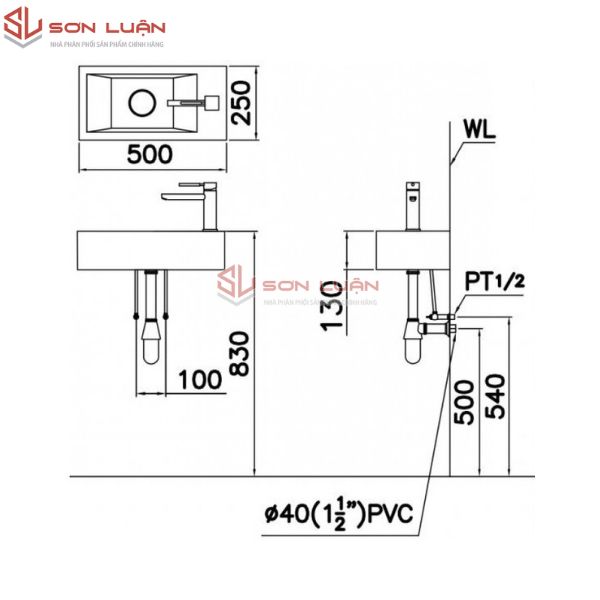 Chậu rửa mặt lavabo vuông treo tường Caesar LF5239S
