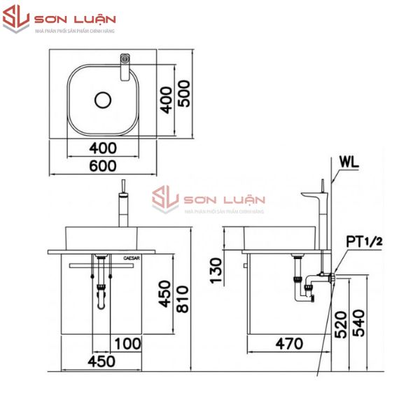 Chậu rửa mặt lavabo đặt bàn Caesar LF5256