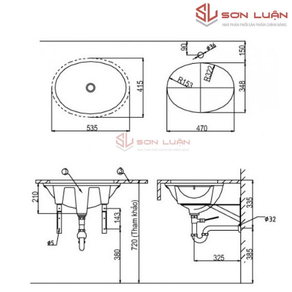 Chậu rửa mặt lavabo âm bàn đá Inax AL-2293V