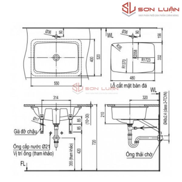 Chậu rửa mặt lavabo âm bàn Inax AL-2298V
