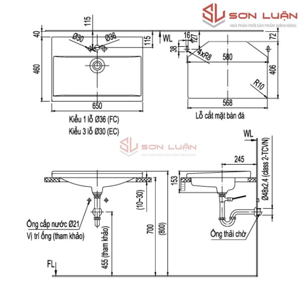 Chậu rửa mặt lavabo dương bàn đá Inax AL-2397V (EC/FC)