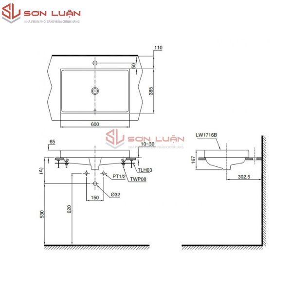 Chậu rửa mặt lavabo đặt bàn đá TOTO L1716