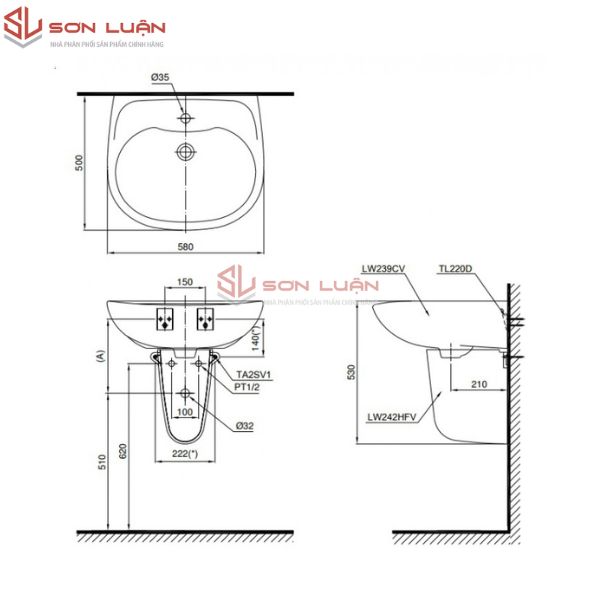 Chậu rửa mặt lavabo chân lửng TOTO LHT239CR