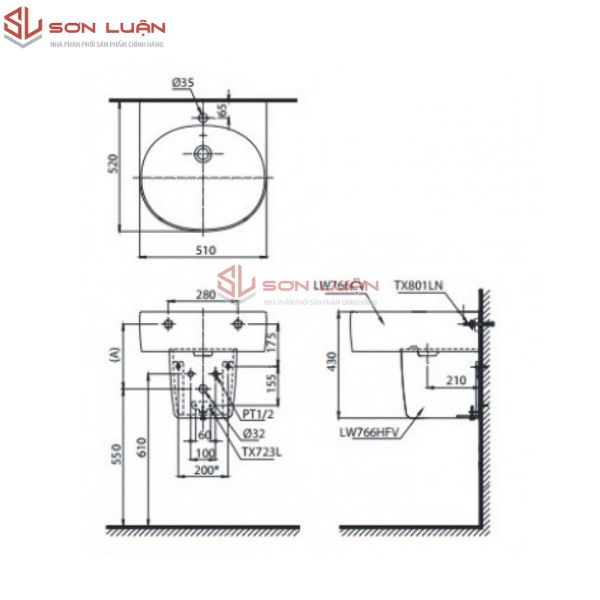 Chậu rửa mặt lavabo chân lửng TOTO LHT766CR