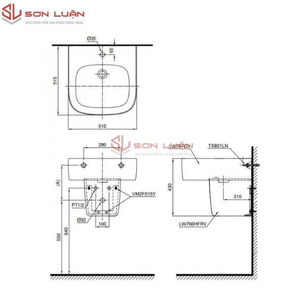 Chậu rửa mặt lavabo chân lửng TOTO LHT767CR