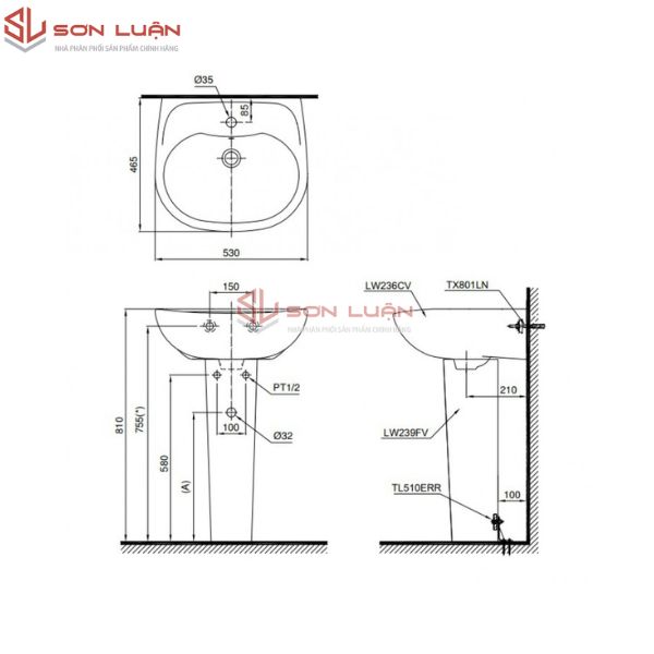 Chậu rửa mặt lavabo chân dài TOTO LPT236CS