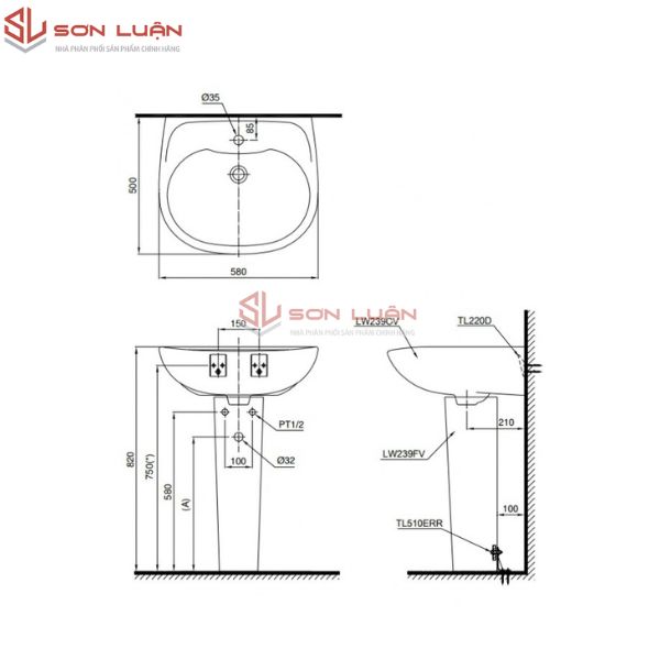Chậu rửa mặt lavabo chân dài TOTO LPT239CR