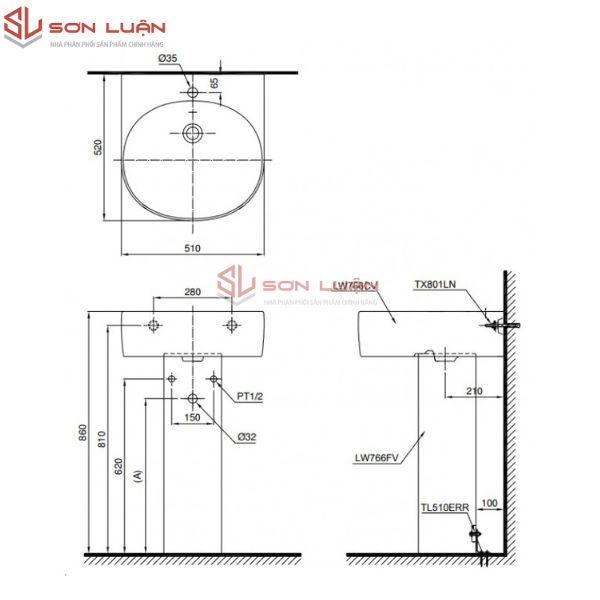 Chậu rửa mặt lavabo chân dài TOTO LPT766C