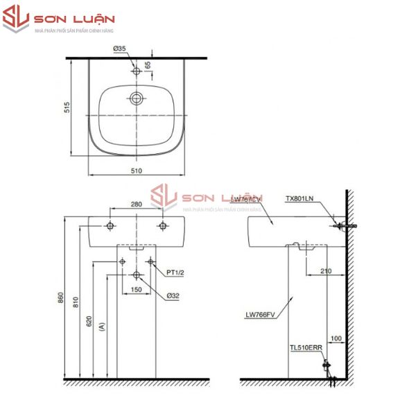 Chậu rửa mặt lavabo chân dài TOTO LPT767C