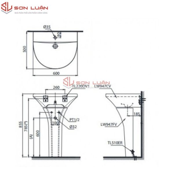 Chậu rửa mặt lavabo chân dài TOTO LPT947CS