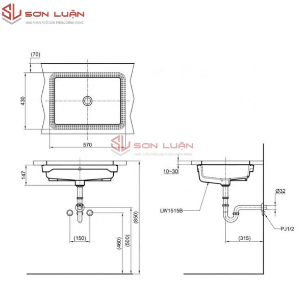 Chậu rửa mặt lavabo TOTO âm bàn LT1515